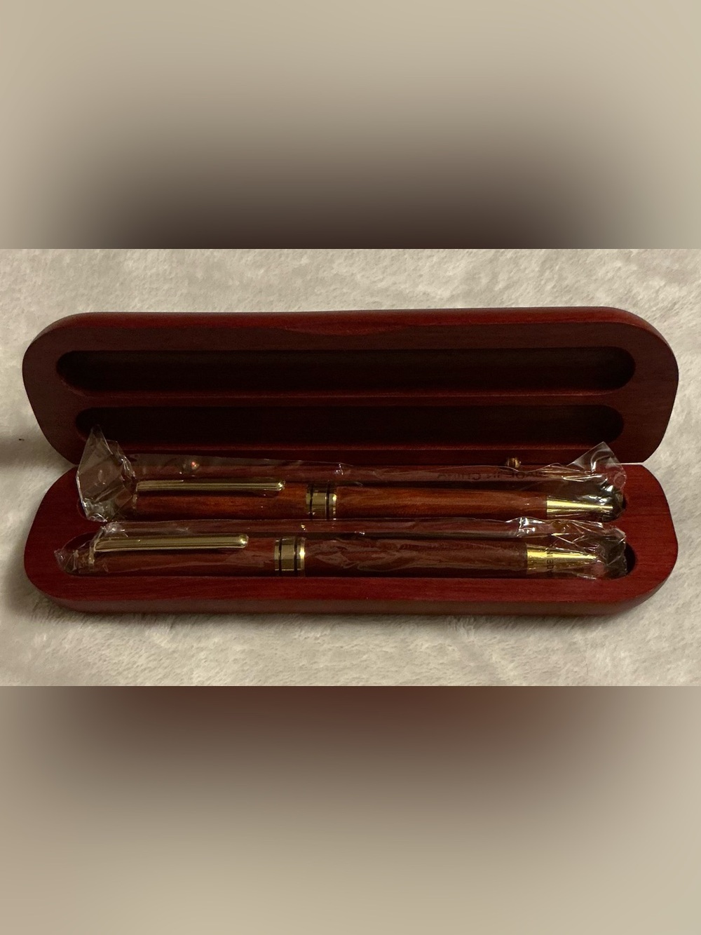 Classic Rosewood Ballpoint Pen And Pencil Set - Brown with Gold Trim - Brand New